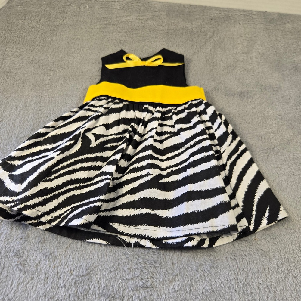 Handmade 18 Inch Doll Dress Zebra Print Yellow Ribbon Bow Black White Outfit
